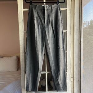 Zara Grey Soft High-Waisted Front Pleated Straight Leg Trousers